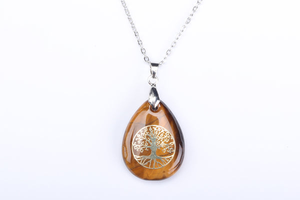Yellow Tiger Eye Tree of Life Gemstone Necklace