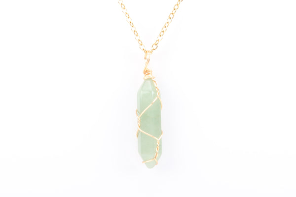 Wire Wrapped Green Aventurine Point Necklace