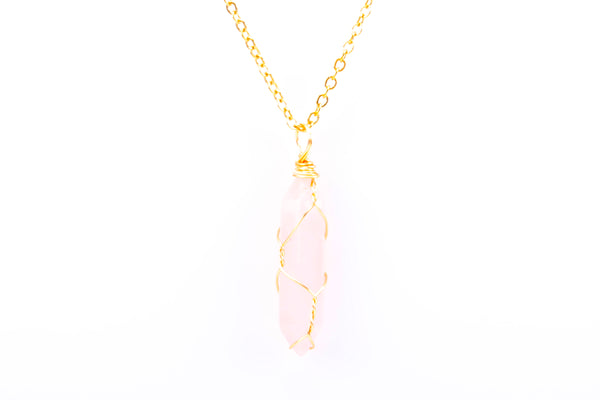 Wire Wrapped Rose Quartz Point Necklace