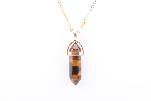Yellow Tiger Eye Crystal Point Necklace