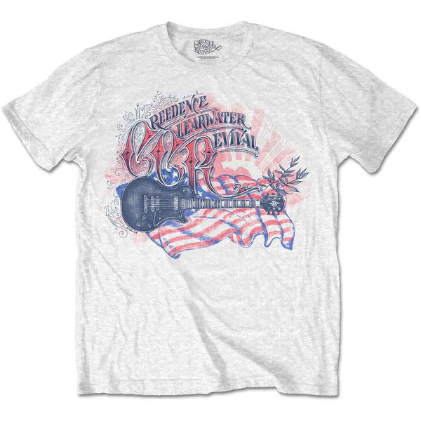 Creedence Clearwater Revival Unisex T-Shirt: Guitar & Flag (Large)