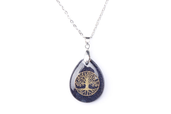 Blue Goldstone Tree of Life Gemstone Necklace