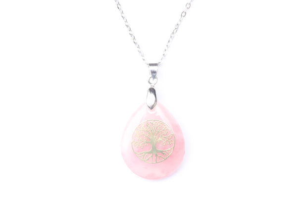 Rose Quartz Tree of Life Gemstone Necklace
