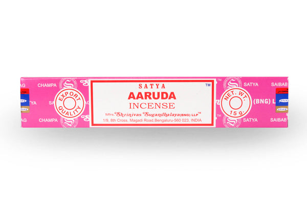 A powerful and invigorating blend of aromatic herbs, Aaruda incense is said to promote good luck as well as protection with a sense of security. By creating an environment of well being, Aaruda helps you to focus on the task at hand!