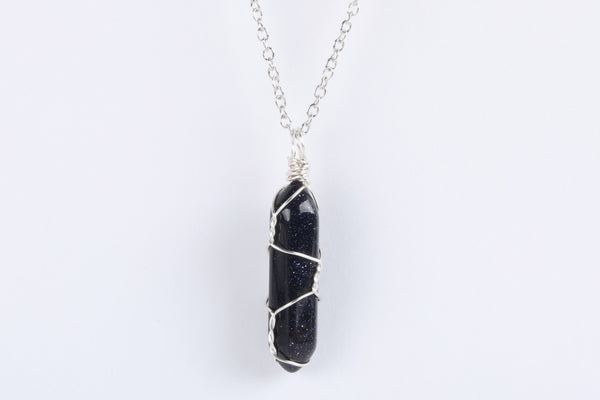Wire Wrapped Blue Goldstone Point Necklace
