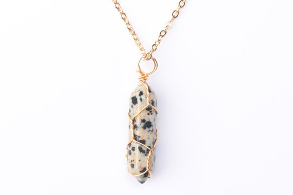 Wire Wrapped Dalmatian Jasper Point Necklace