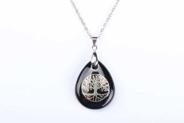 Obsidian Tree of Life Gemstone Necklace