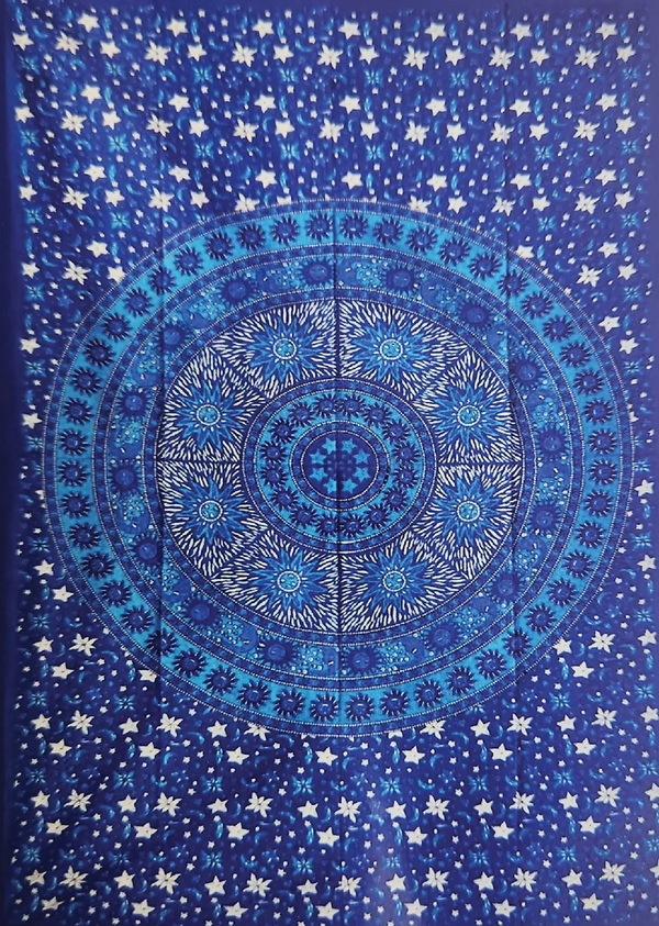 Blue Sun and Stars Tapestry