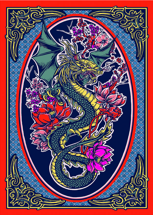 Flower Dragon 3D Tapestry