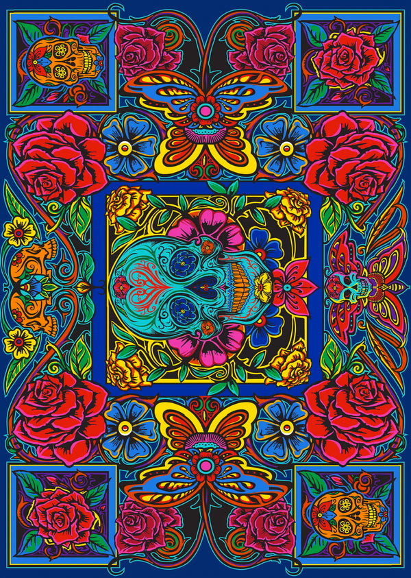 Skull and Roses 3D Tapestry