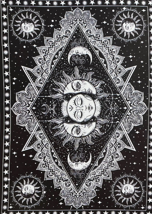 Black and White Sun Tapestry