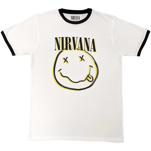 Nirvana Unisex Ringer T-Shirt: Double Happy Face (Medium)