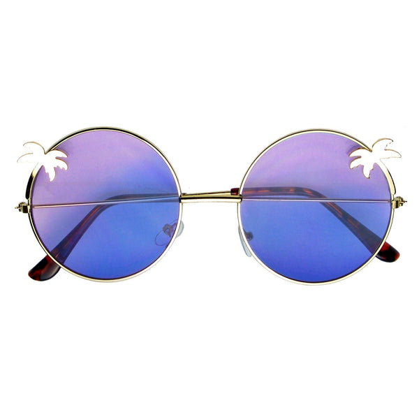 Indie Palm Tree Gradient Lens Round Hippie Sunglasses