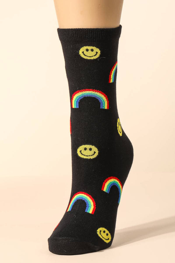 Black Smiley Flower Rainbow Socks