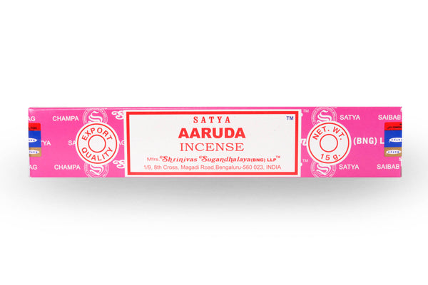 A powerful and invigorating blend of aromatic herbs, Aaruda incense is said to promote good luck as well as protection with a sense of security. By creating an environment of well being, Aaruda helps you to focus on the task at hand! 